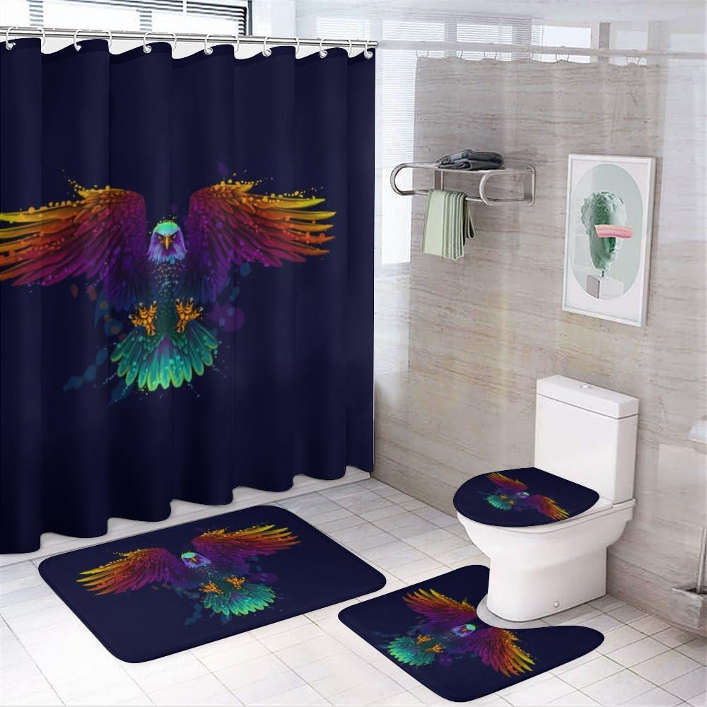 Kuizee 4 Piece Shower Curtain Set with Rugs 72x72 Inch
