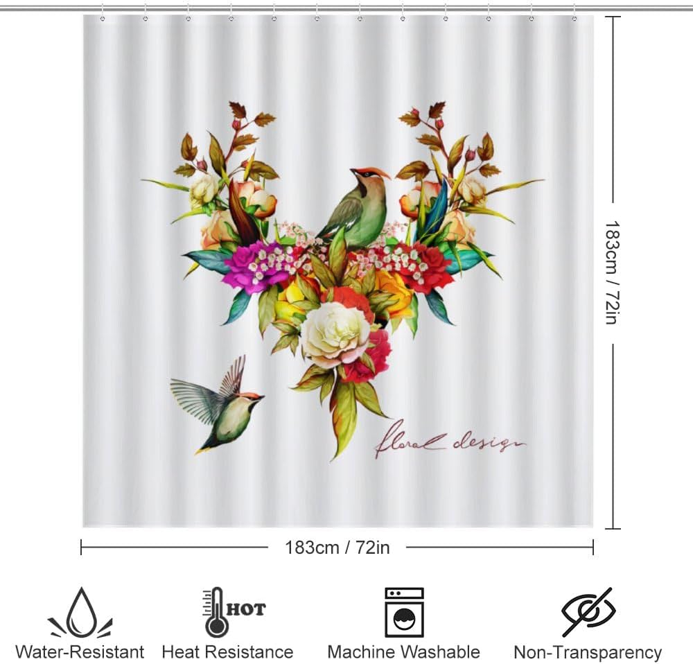 Kuizee 4-Piece Floral Shower Set with Rugs 72x72 Inch