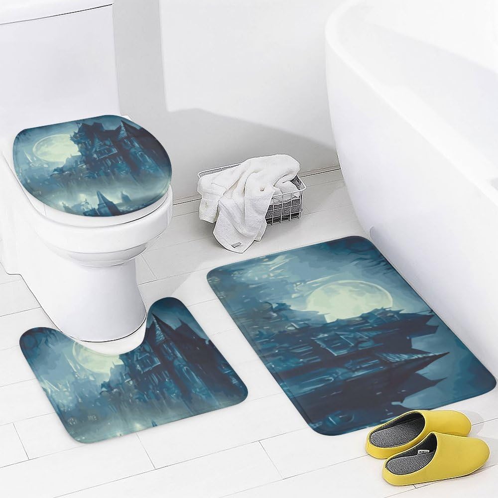 Kuizee Halloween Shower Curtain Set with 4 Rugs