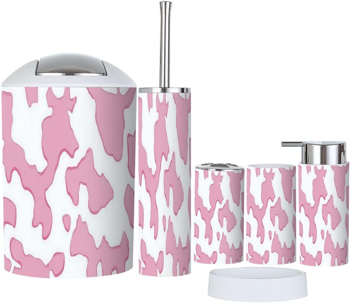 Boho Pink Cow Bathroom Accessory Set 6 Piece 1