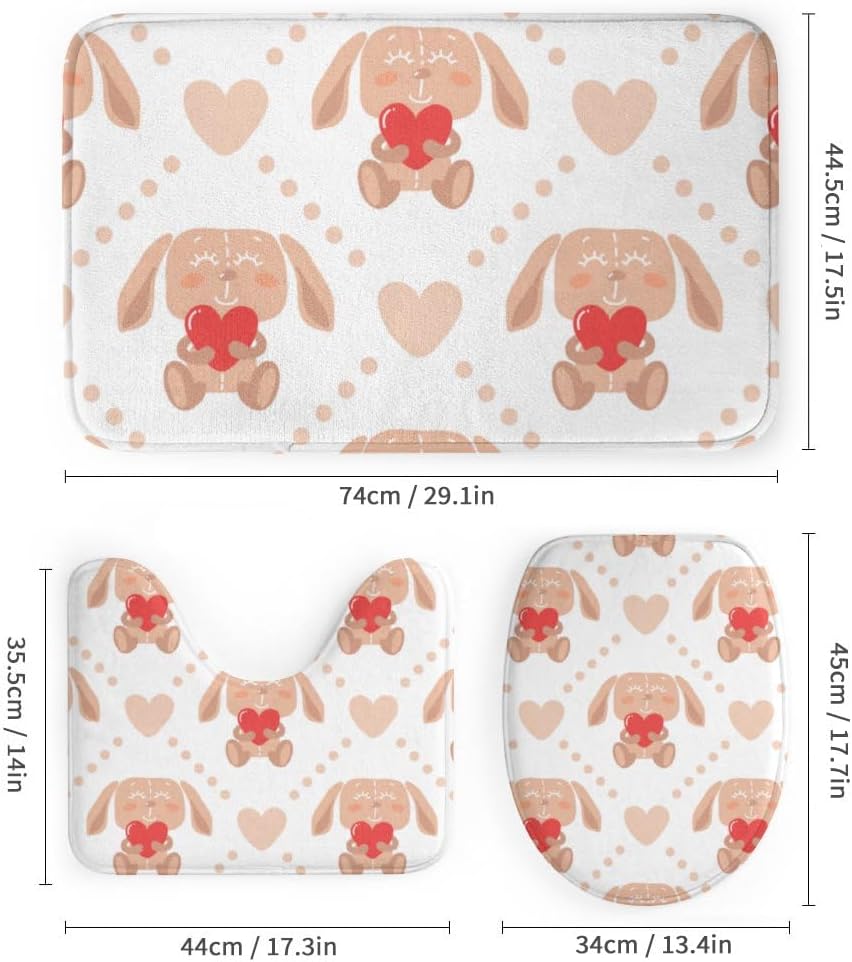Kuizee Bunny Heart Shower Curtain Set with 4 Piece Rugs