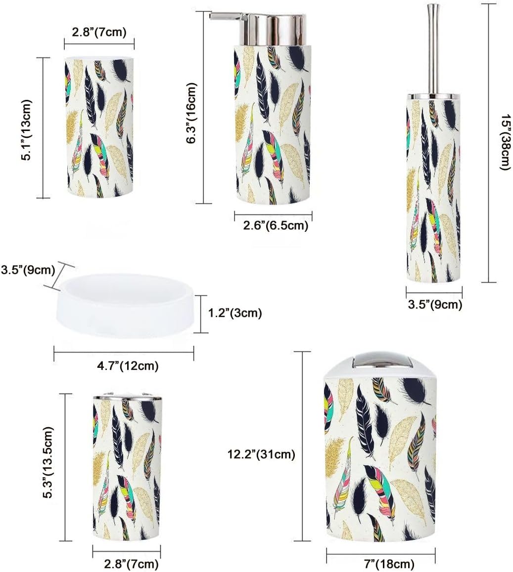 Bathroom Accessories Set 6 Pcs Feather Tribal Design