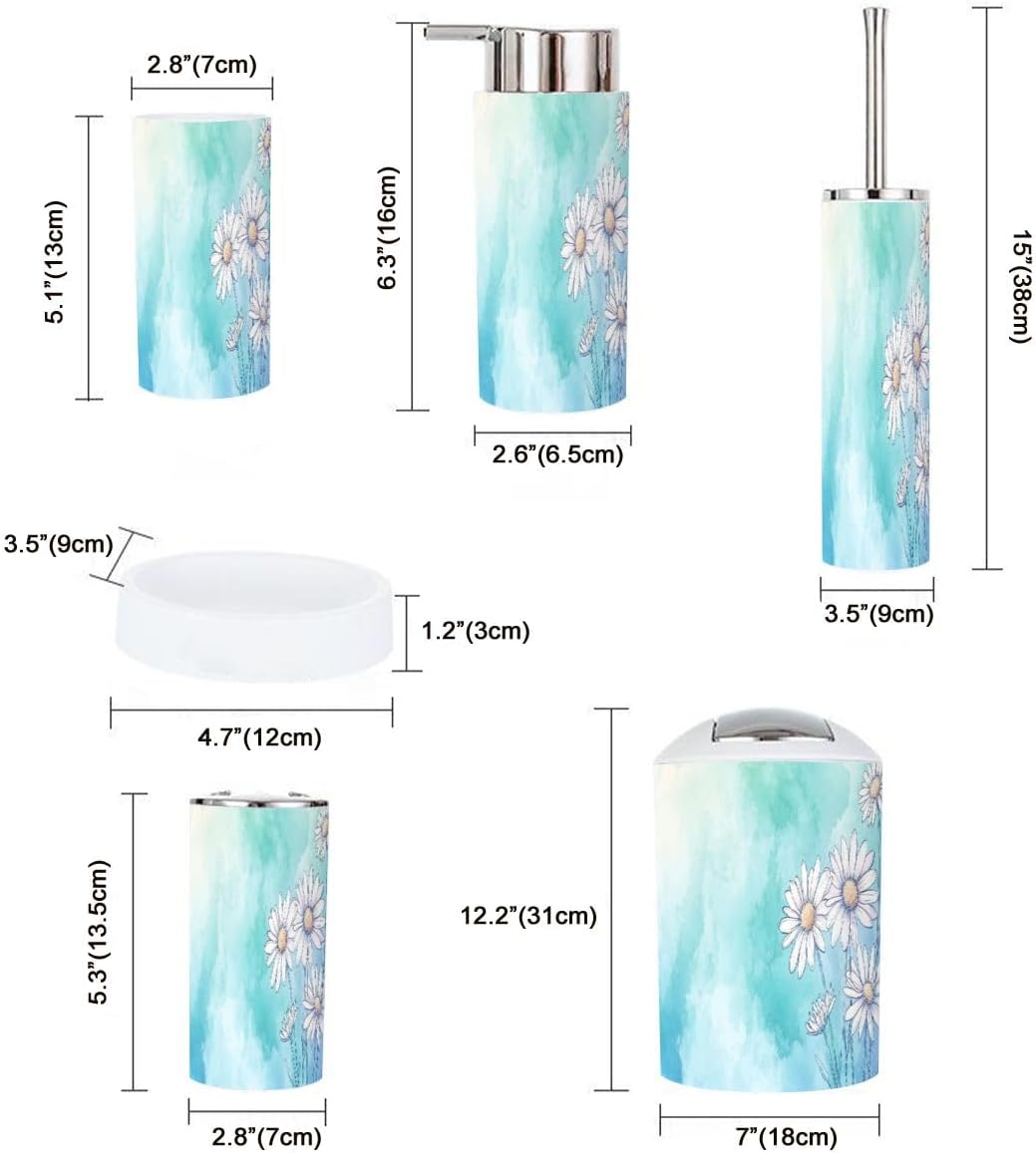 Boho White Daisies Bathroom Accessory Set 6 Piece 1