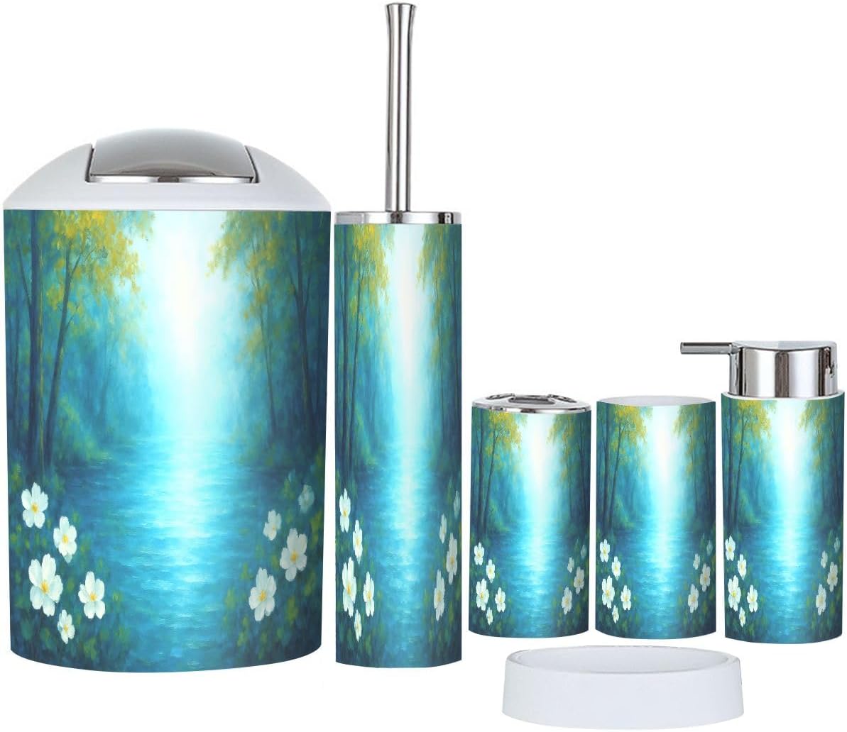 Boho Teal Bathroom Accessory Set 6 Piece
