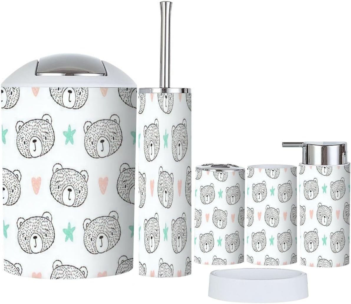 Cartoon Teddy Bears Bathroom Accessories Set 6 Pcs