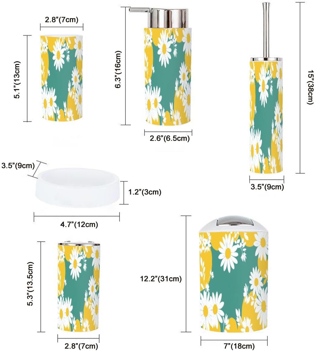 TRANQDEHOM 6 Piece Boho Daisy Flower Bathroom Accessory Set