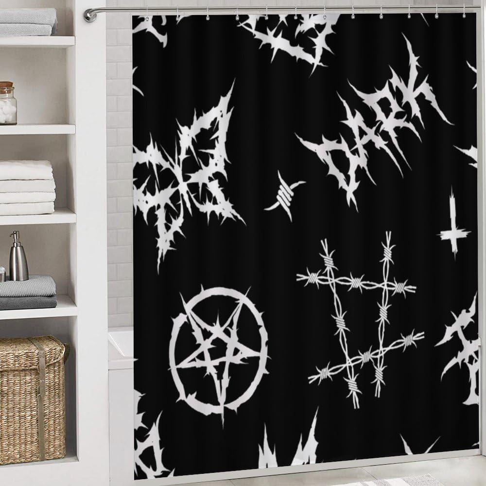 Kuizee 4-Piece Shower Curtain Set with Rugs Grunge Gothic Doodle Style