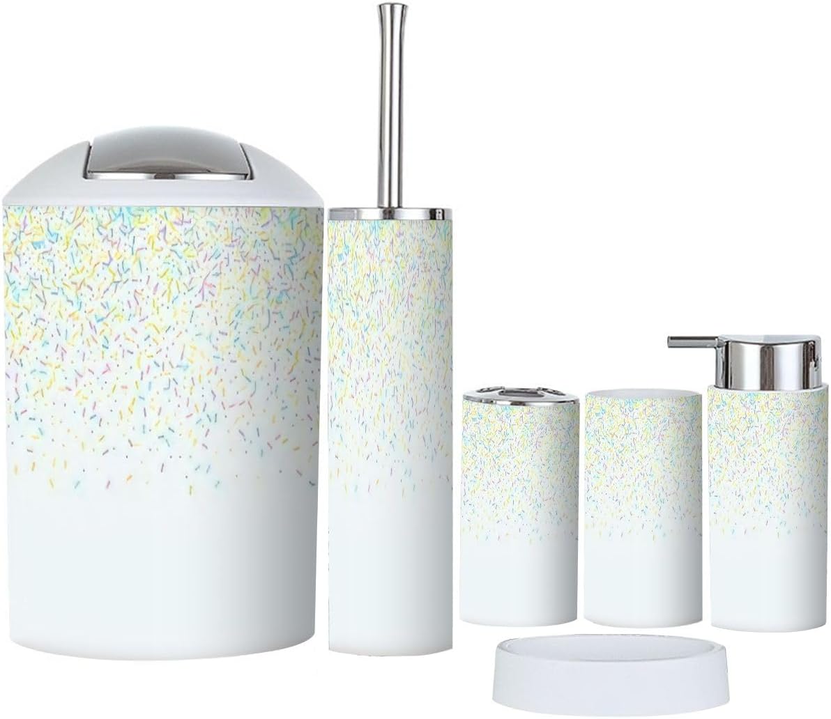 6 Piece Bathroom Accessories Set with White Chocolate Glaze Design