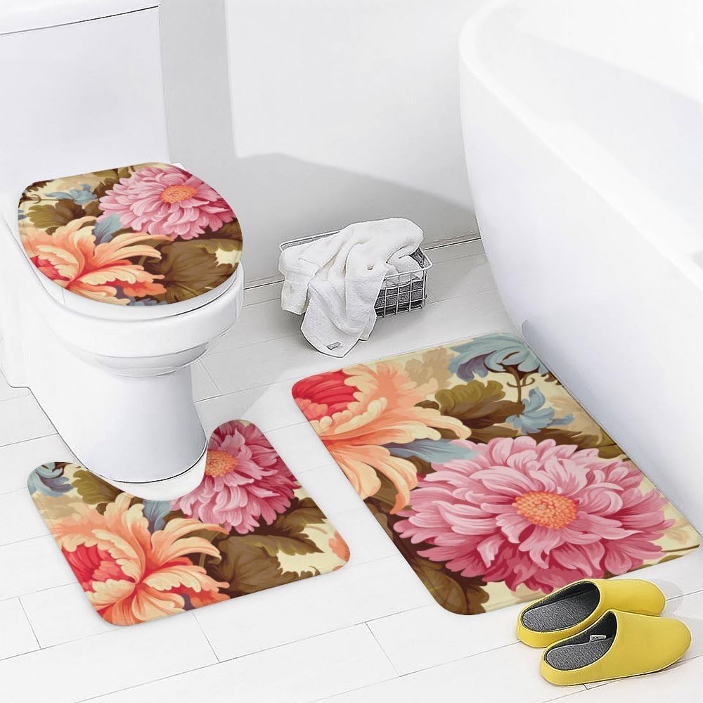 Kuizee 4-Piece Bathroom Set with Non-Slip Mats and Shower Curtain 1
