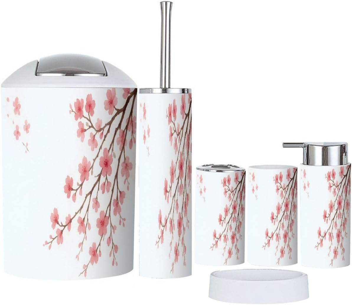 Boho Bathroom Accessory Set 6 Piece Cherry Blossom Design
