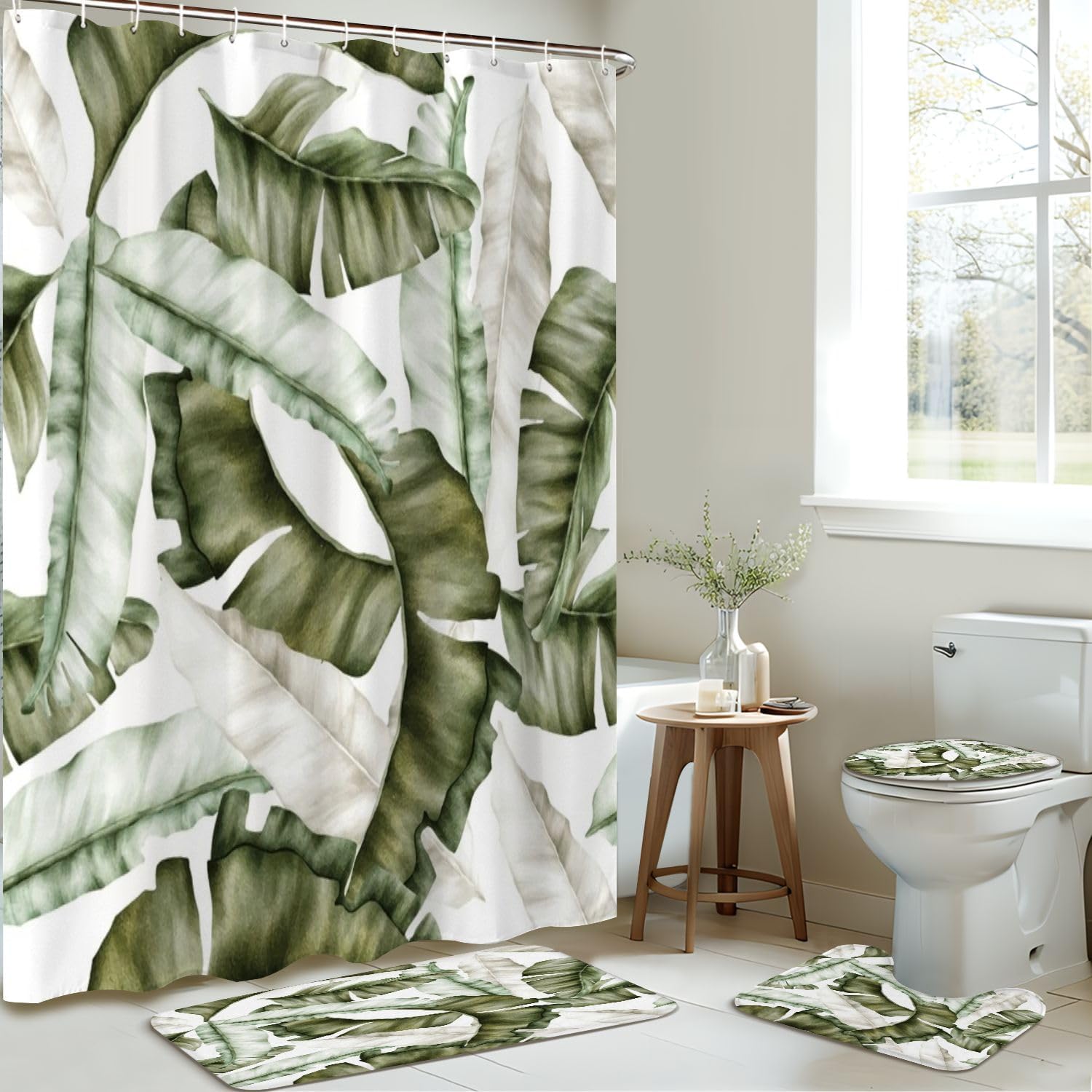 JCOOKLOFTS 4 Piece Luxury Banana Leaf Shower Set