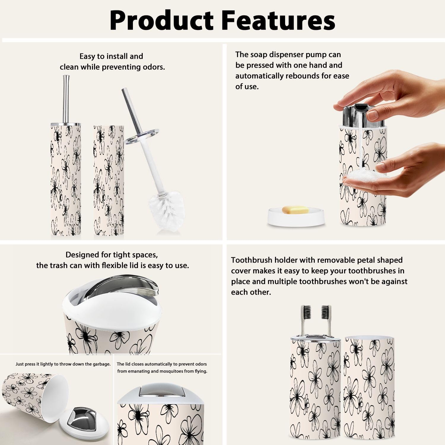 TRANQDEHOM 6 Piece Boho Style Bathroom Accessories Set
