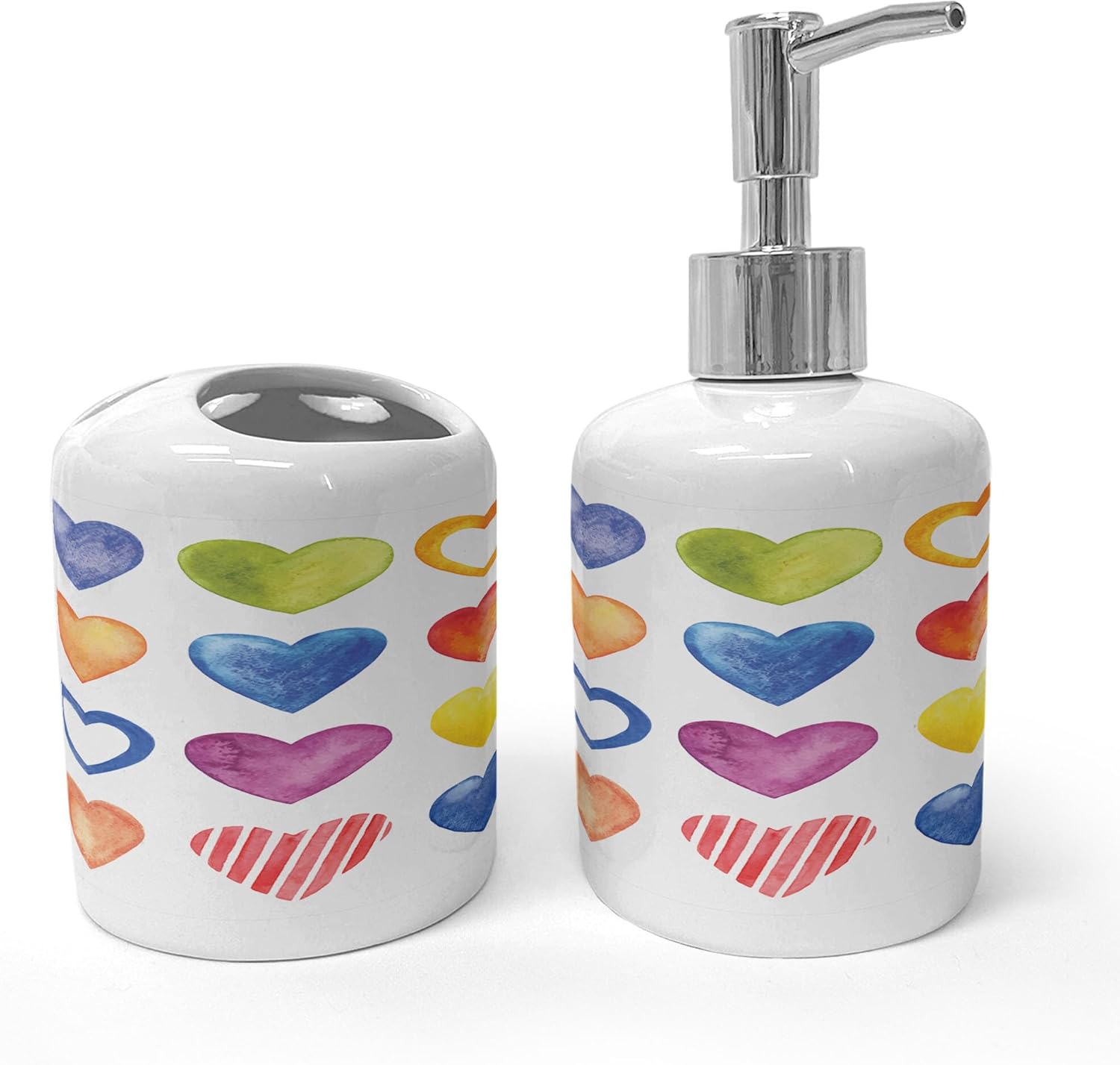 Ambesonne Grunge Soap Toothbrush Holder Set 2 Pcs Rainbow Heart Valentine Design