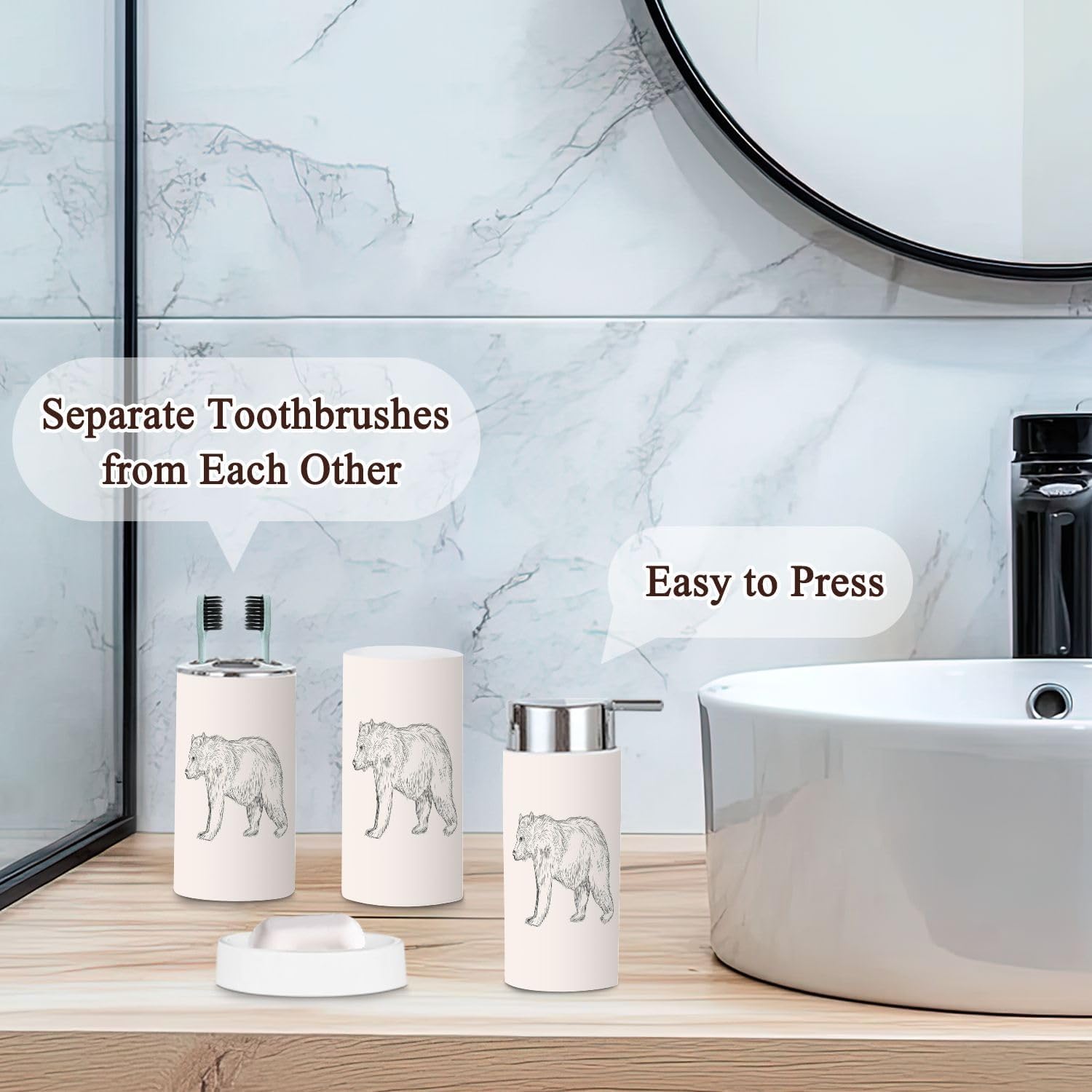 Sketch Bear Bathroom Accessories Set 6 Pcs
