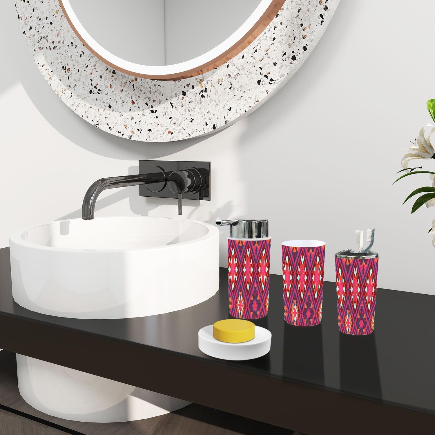 Boho Ikat Art Bathroom Accessory Set 6 Piece