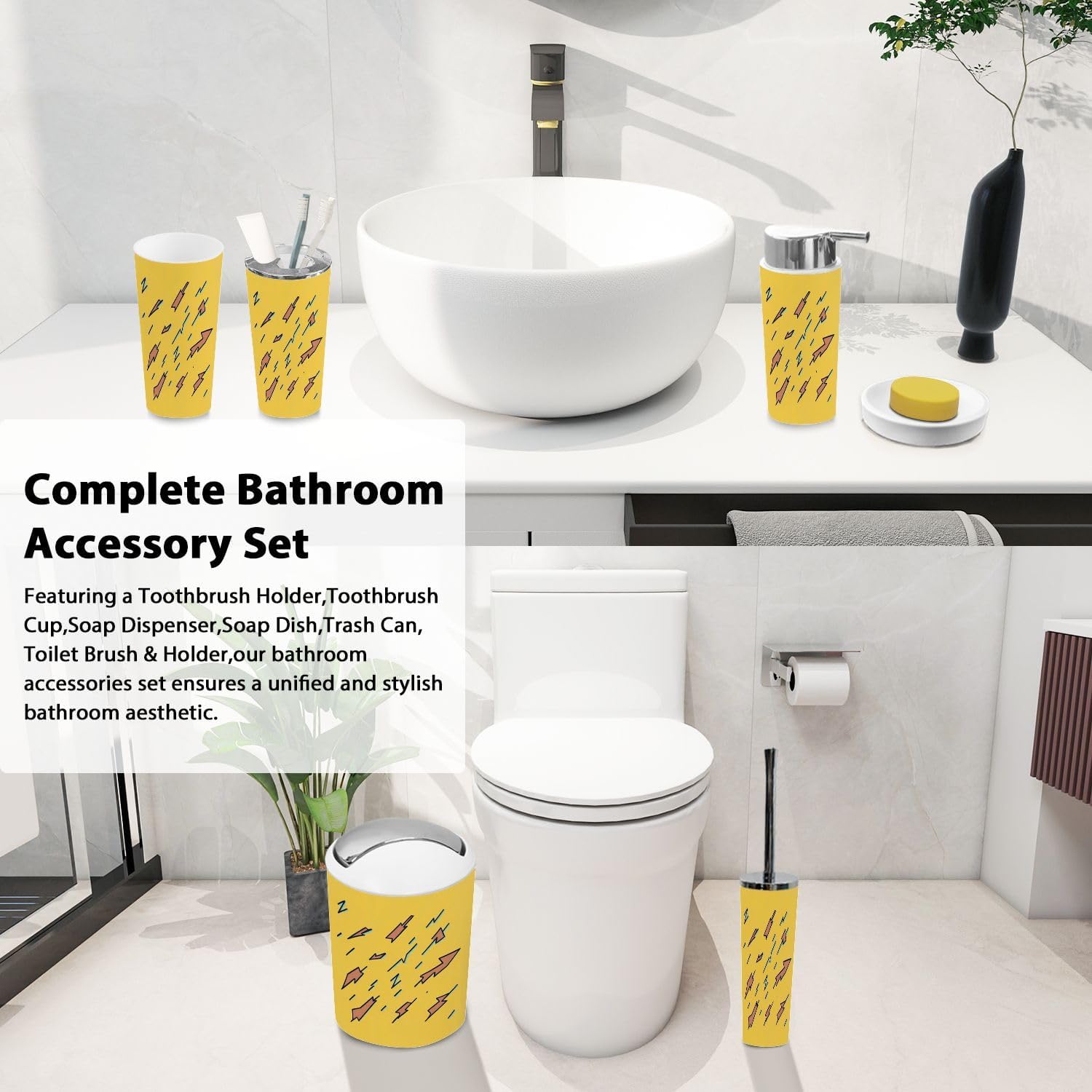 Boho Yellow Bathroom Accessory Set 6 Piece