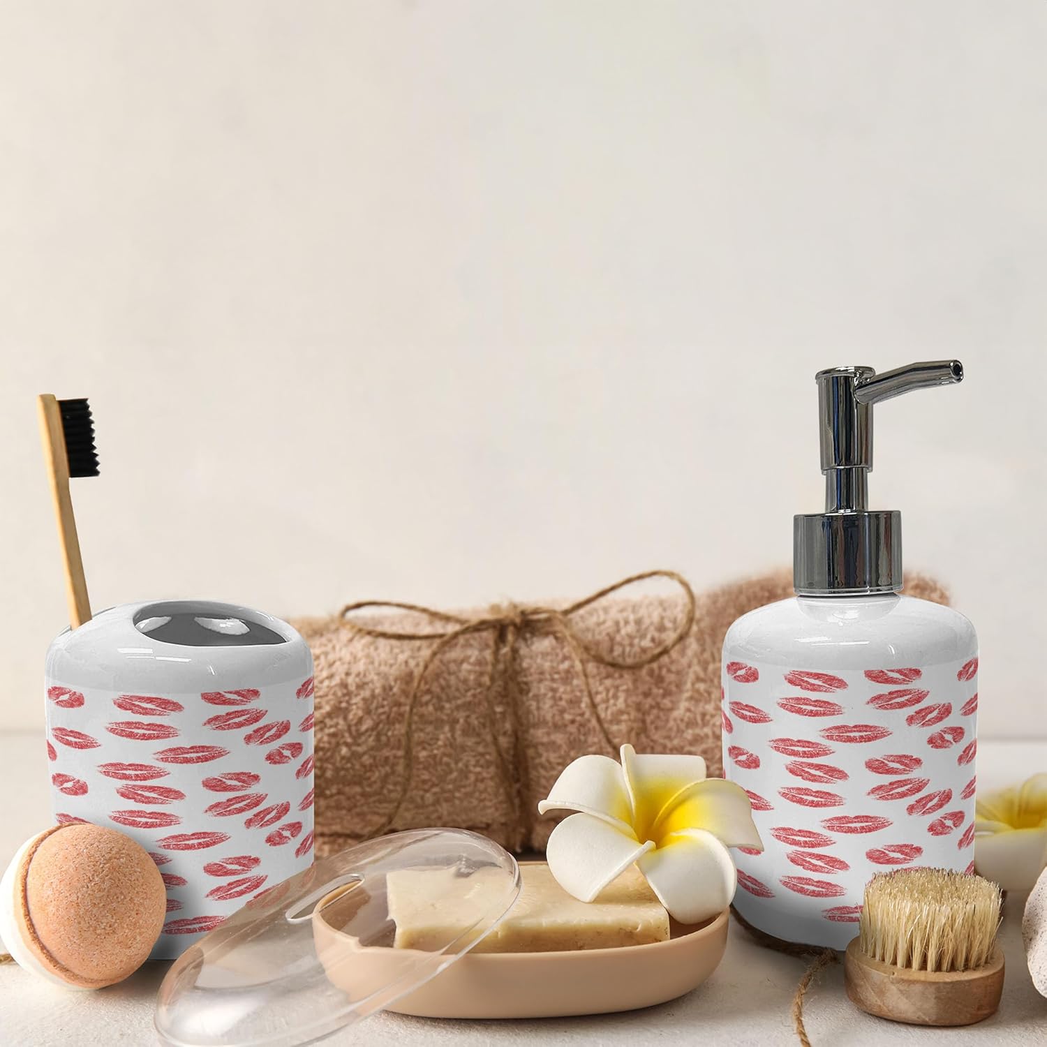 Ambesonne 2 Pc Ceramic Soap Toothbrush Holder Set