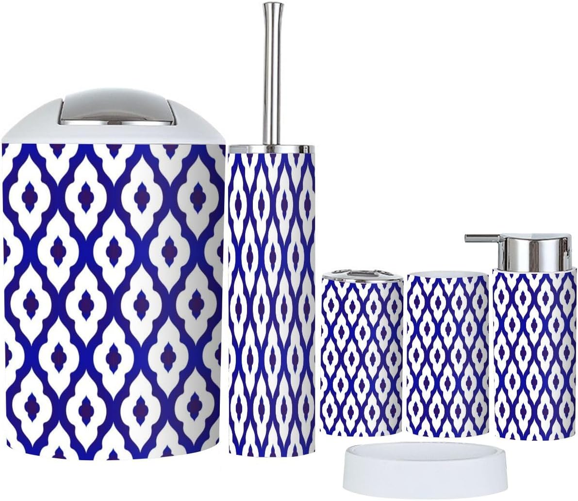 Modern Blue White Bathroom Accessories Set 6 Pcs