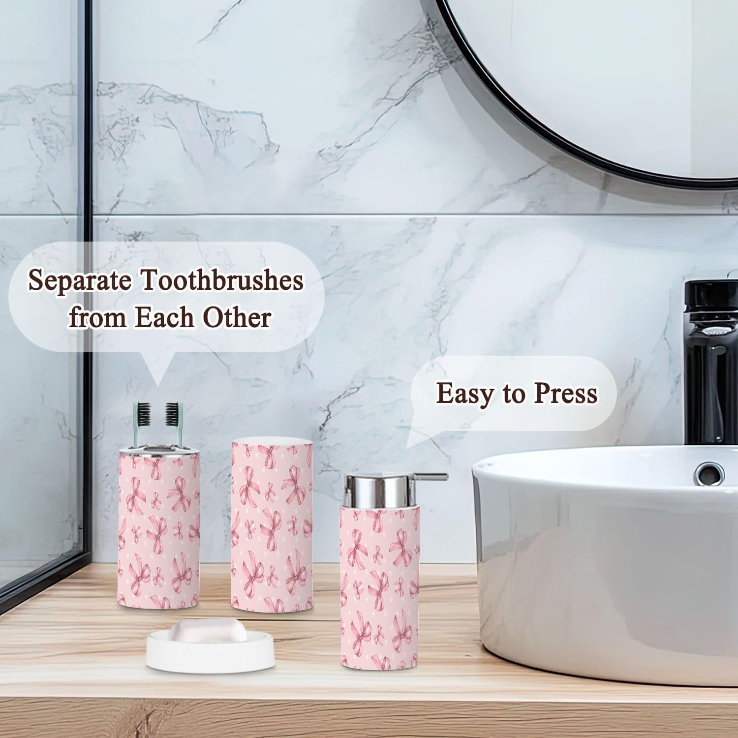 6 Piece Bathroom Accessories Set with Bows Dots