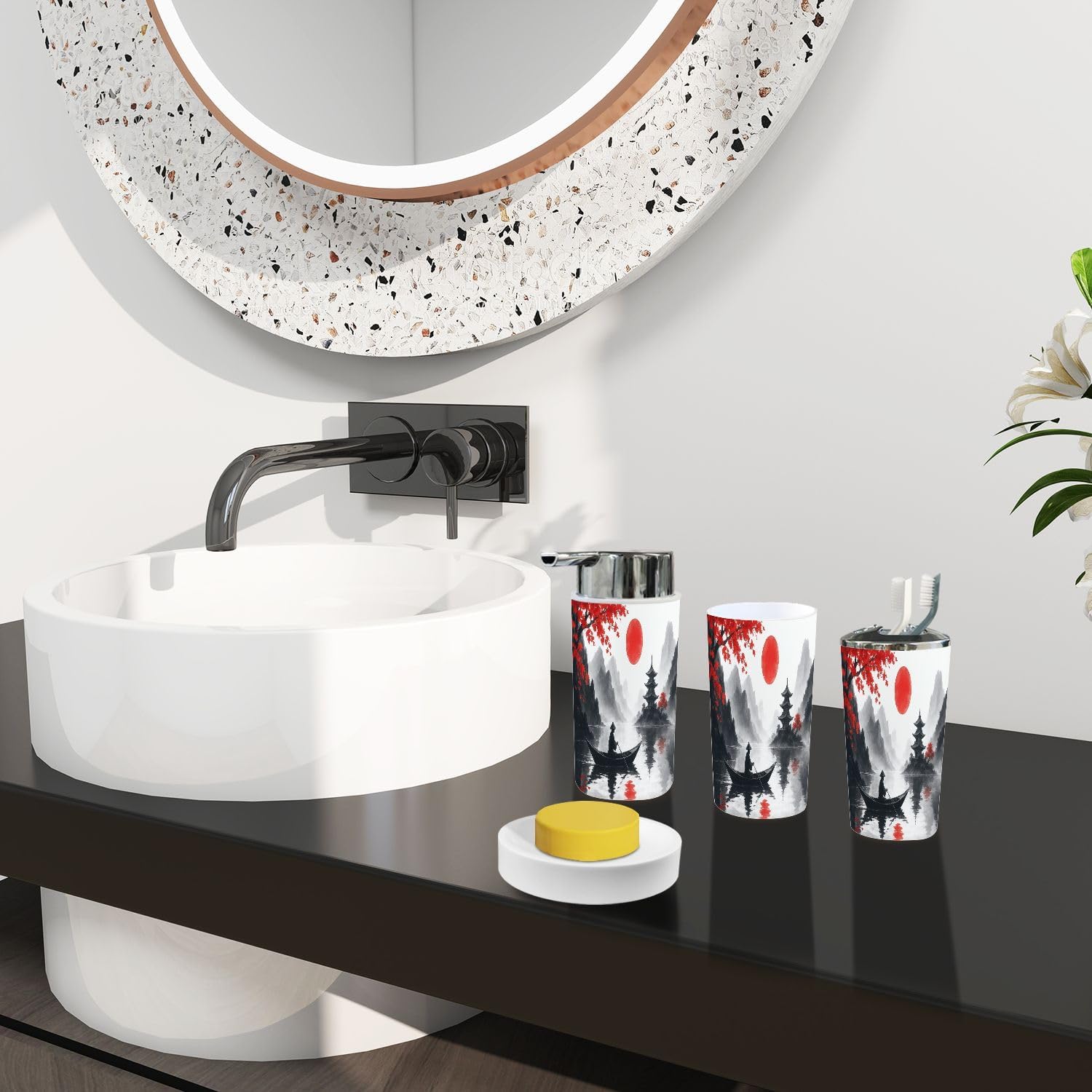 Boho Japanese Style Bathroom Accessory Set of 6