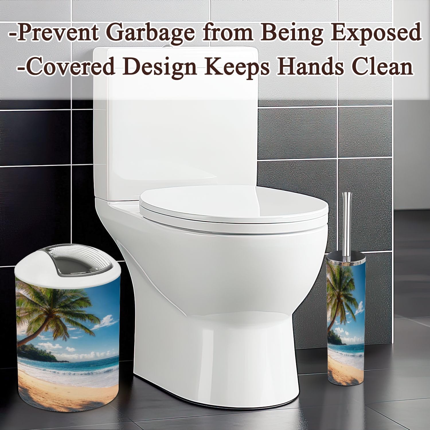 6 Piece Bathroom Accessories Set with Palm Trees Design 1