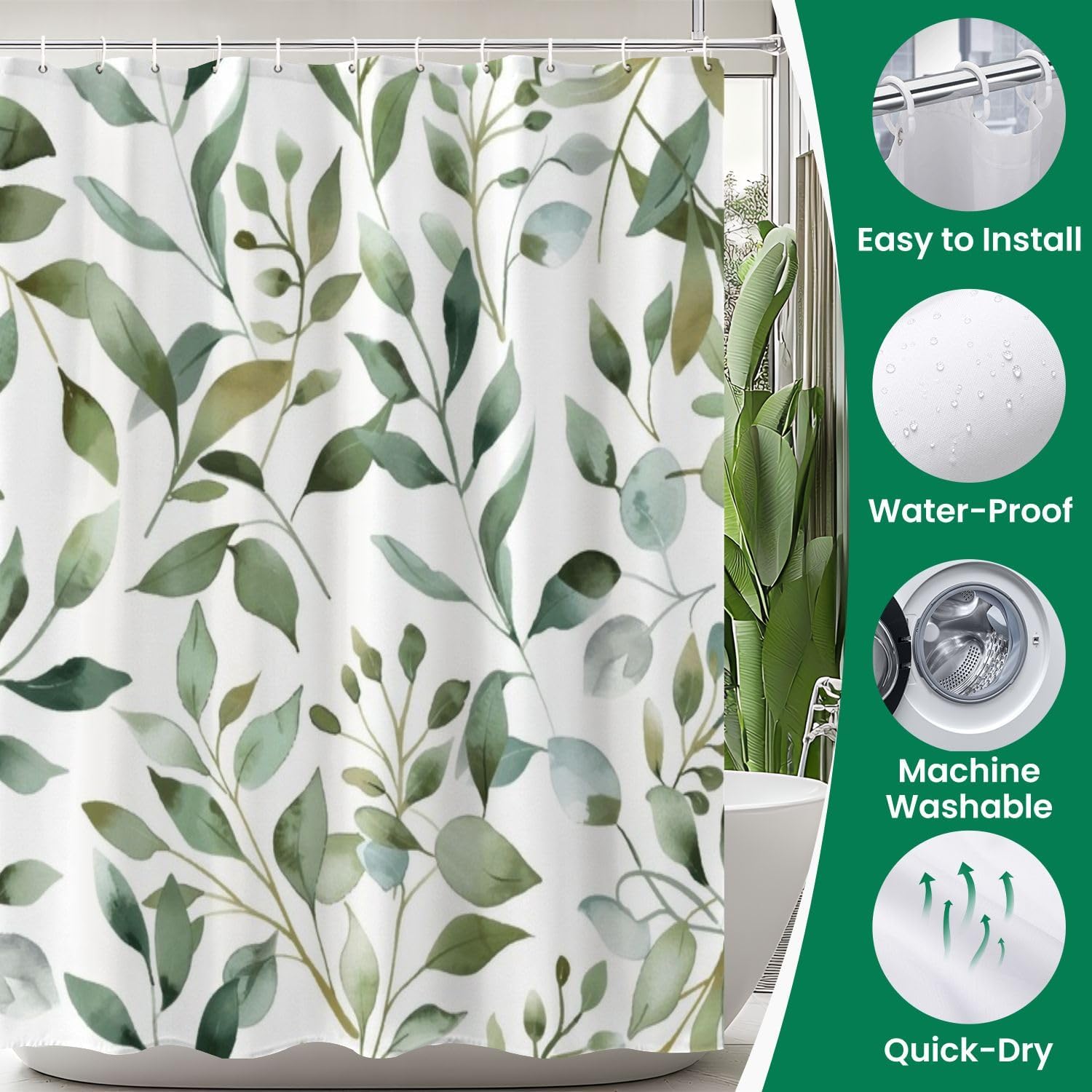 4 Pieces Shower Curtain Set with Rugs and Mats Abstract Flower Design