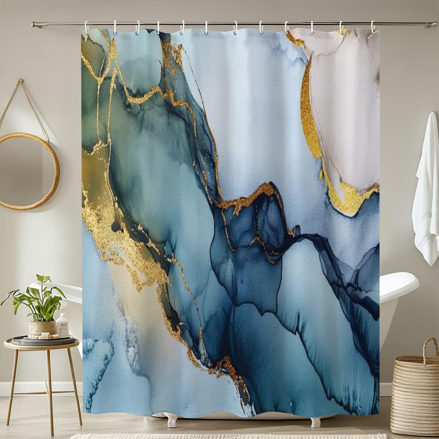4 Piece Shower Curtain Set with Rugs Mats and Non-Slip Design