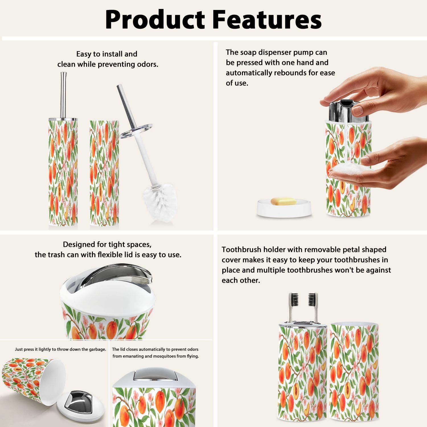 Boho Bathroom Accessory Set 6 Piece Tropic Style