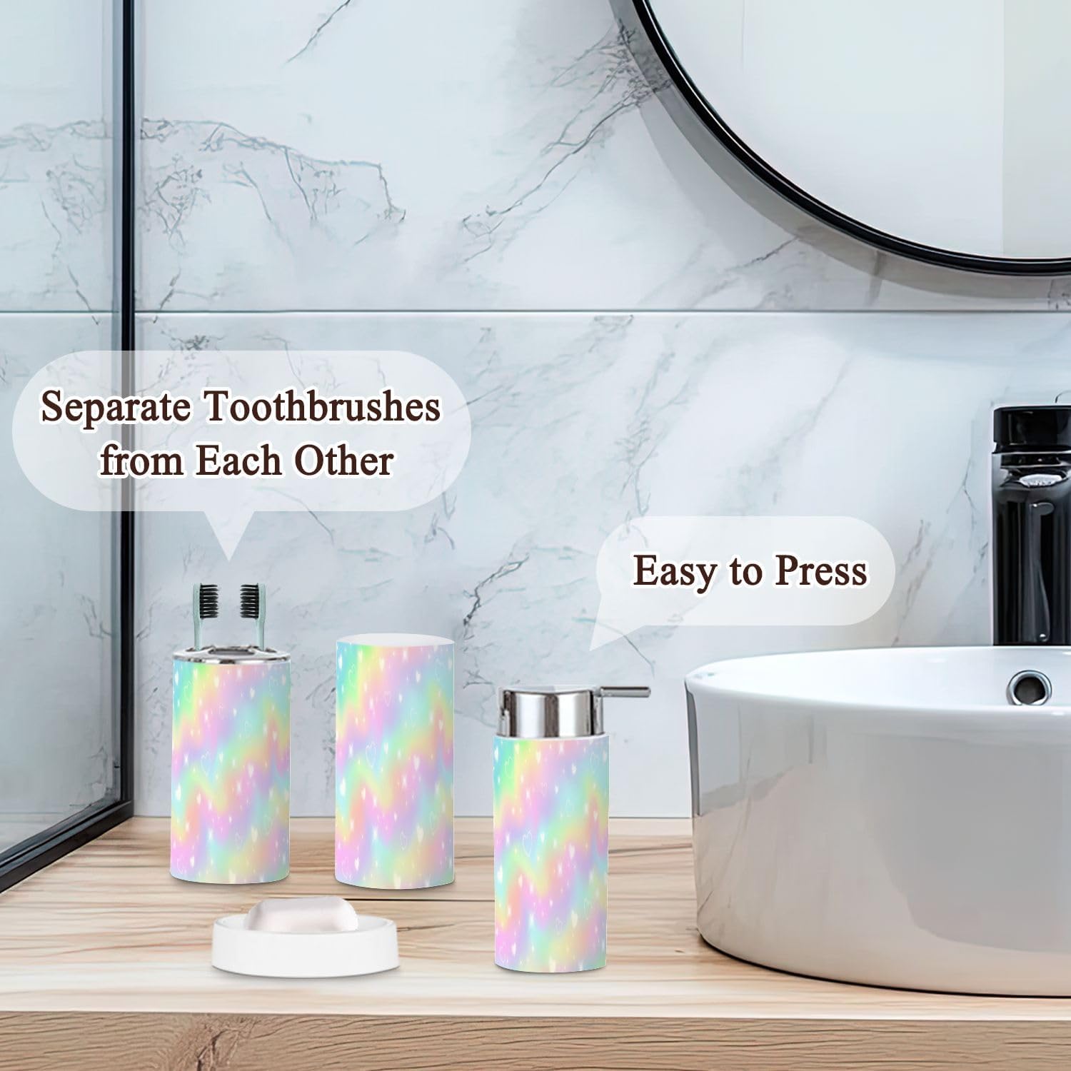 Rainbow Girlie Bathroom Accessories Set 6 Piece