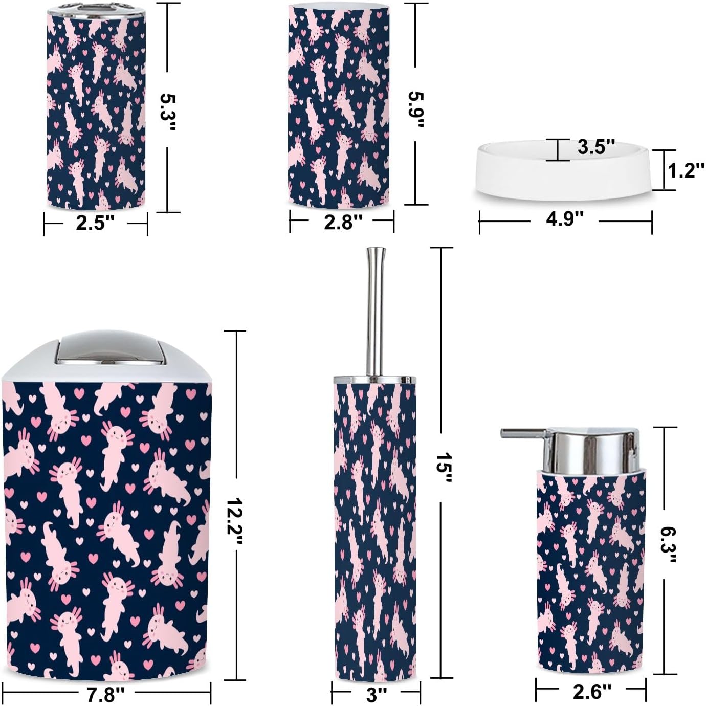 6 Piece Axolotl Bathroom Accessories Set 1