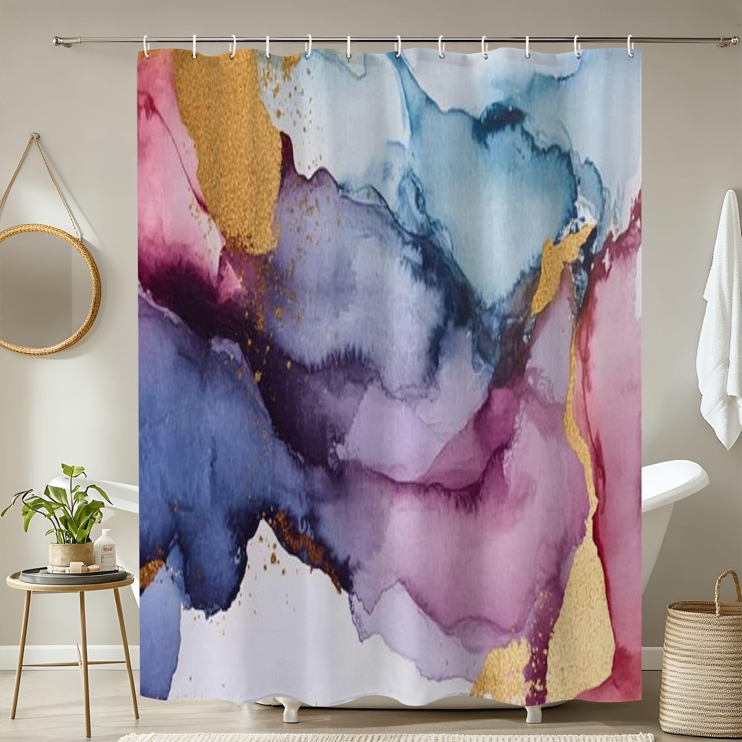 4 Pieces Shower Curtain Set with Mats and Non-Slip Design