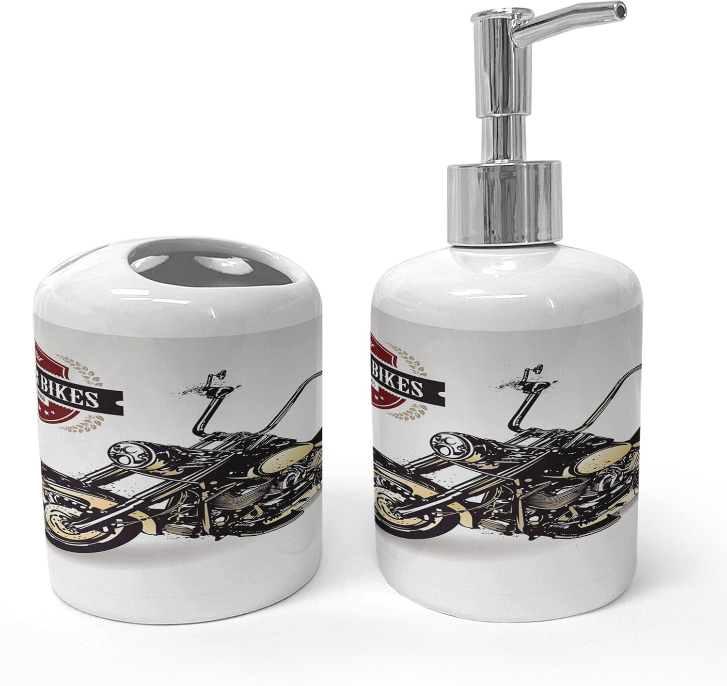 Ambesonne Ceramic Soap Dispenser Toothbrush Holder Set Black Beige