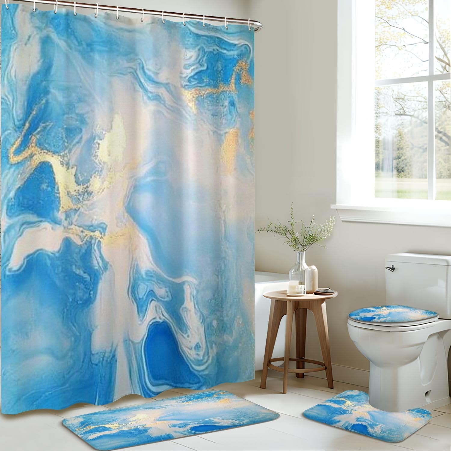JCOOKLOFTS 4 Piece Luxury Shower Set with Rugs and Mats