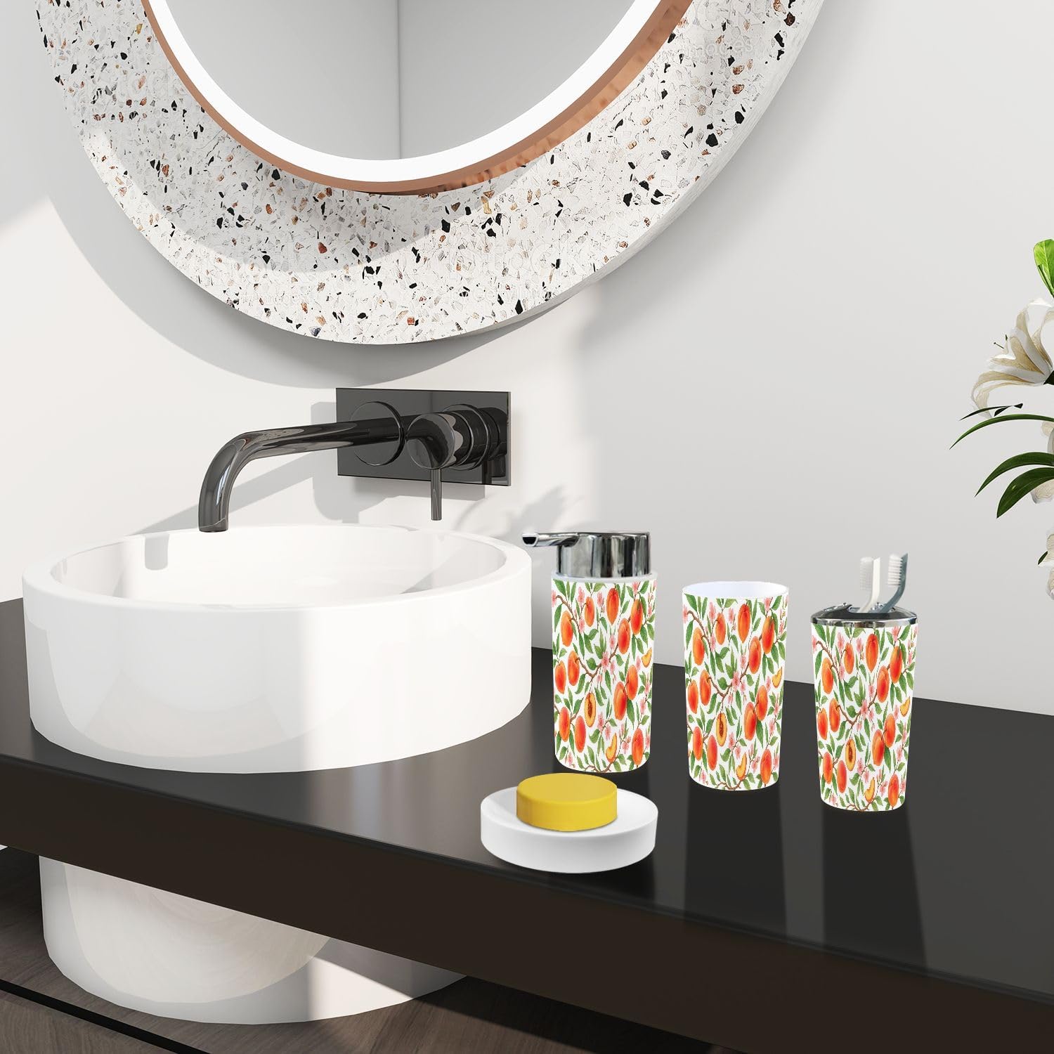 Boho Bathroom Accessory Set 6 Piece Tropic Style