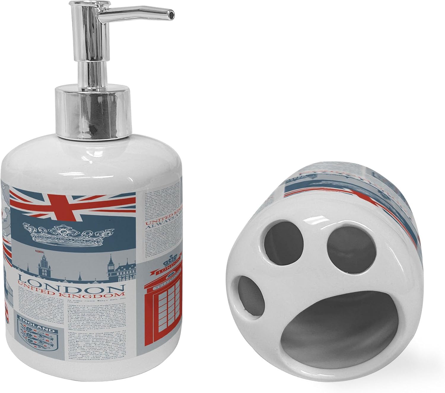 Ambesonne Phone Booth Soap Dispenser Toothbrush Holder Set London Themed Ceramic