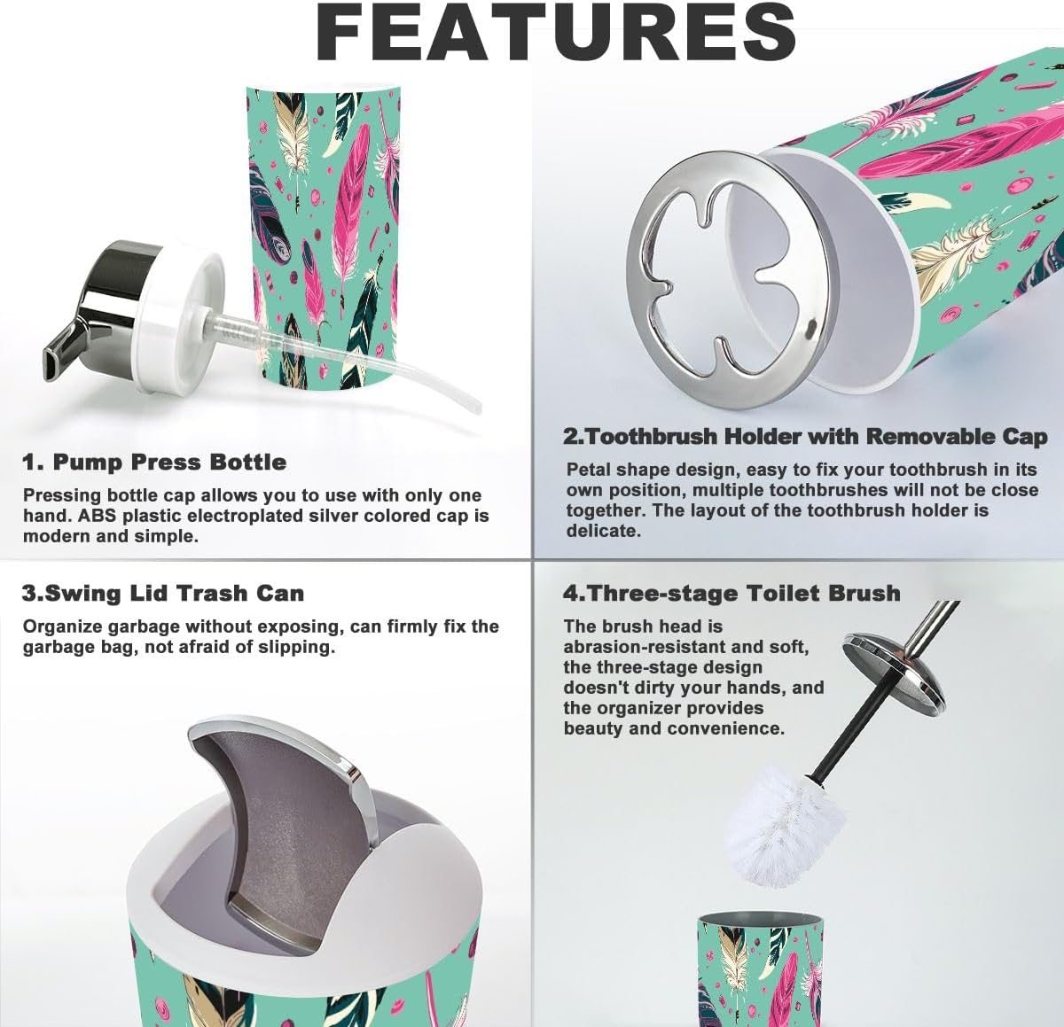 JBNJANKDAV 6-Piece Ethnic Feathers Bathroom Accessories Set