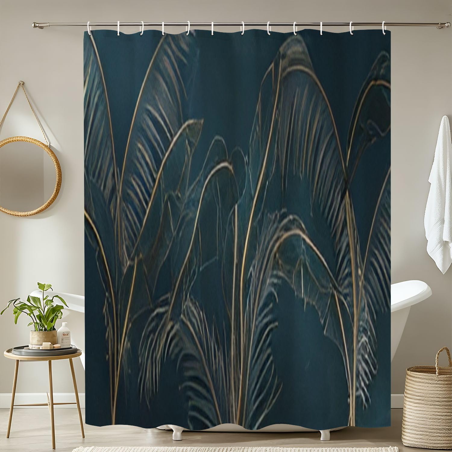 JCOOKLOFTS 4-Piece Shower Curtain Set with Rugs Mats and Non-Slip Design
