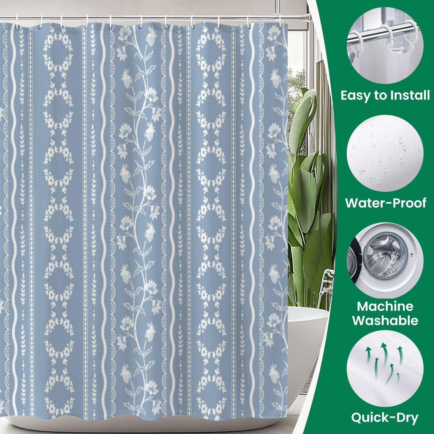 4 Pieces Shower Curtain Set with Rugs