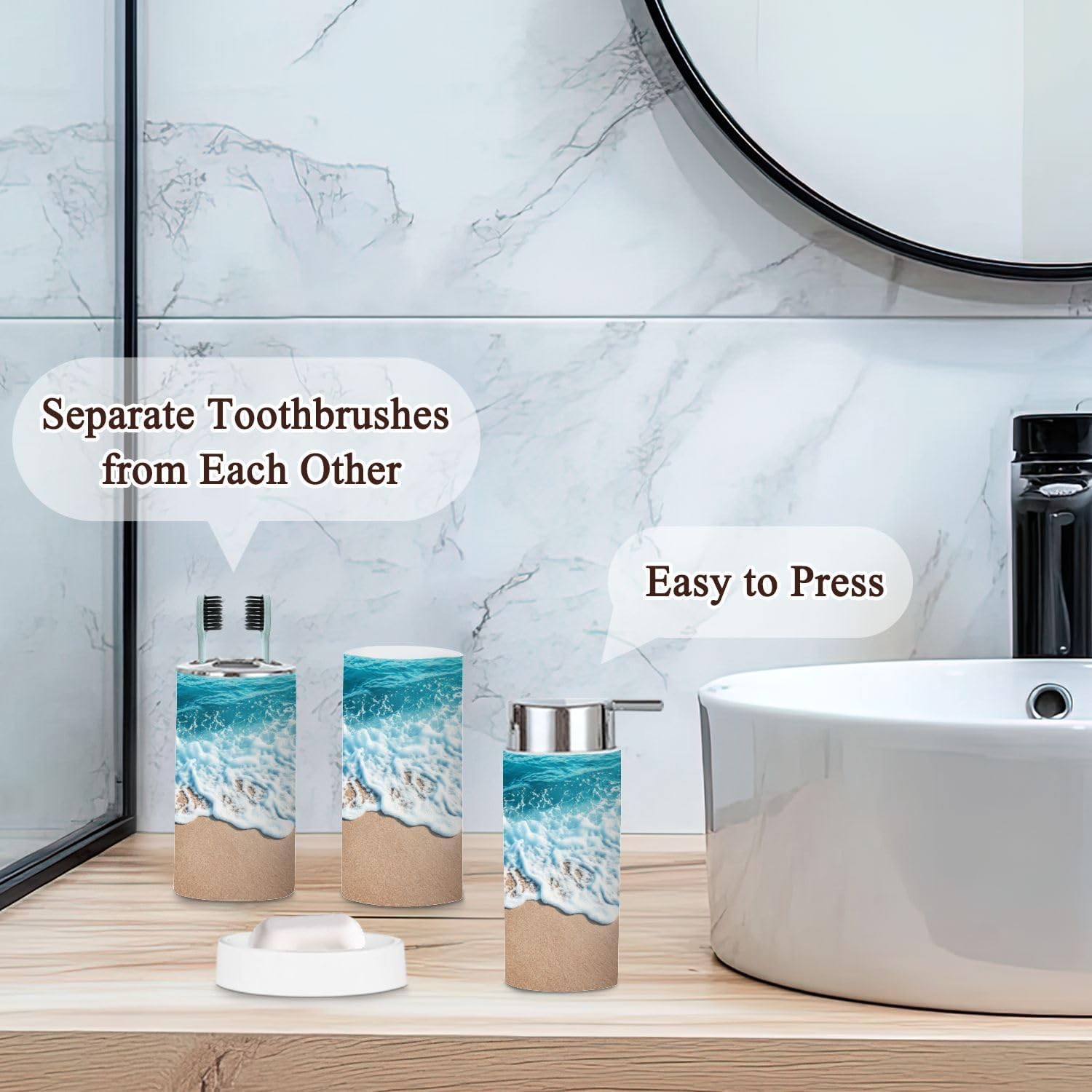 6-Piece Bathroom Accessories Set with Soft Wave Design