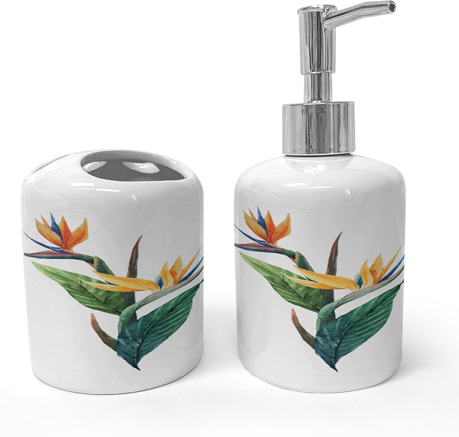 Ambesonne Tropical Soap Toothbrush Holder Set Ceramic