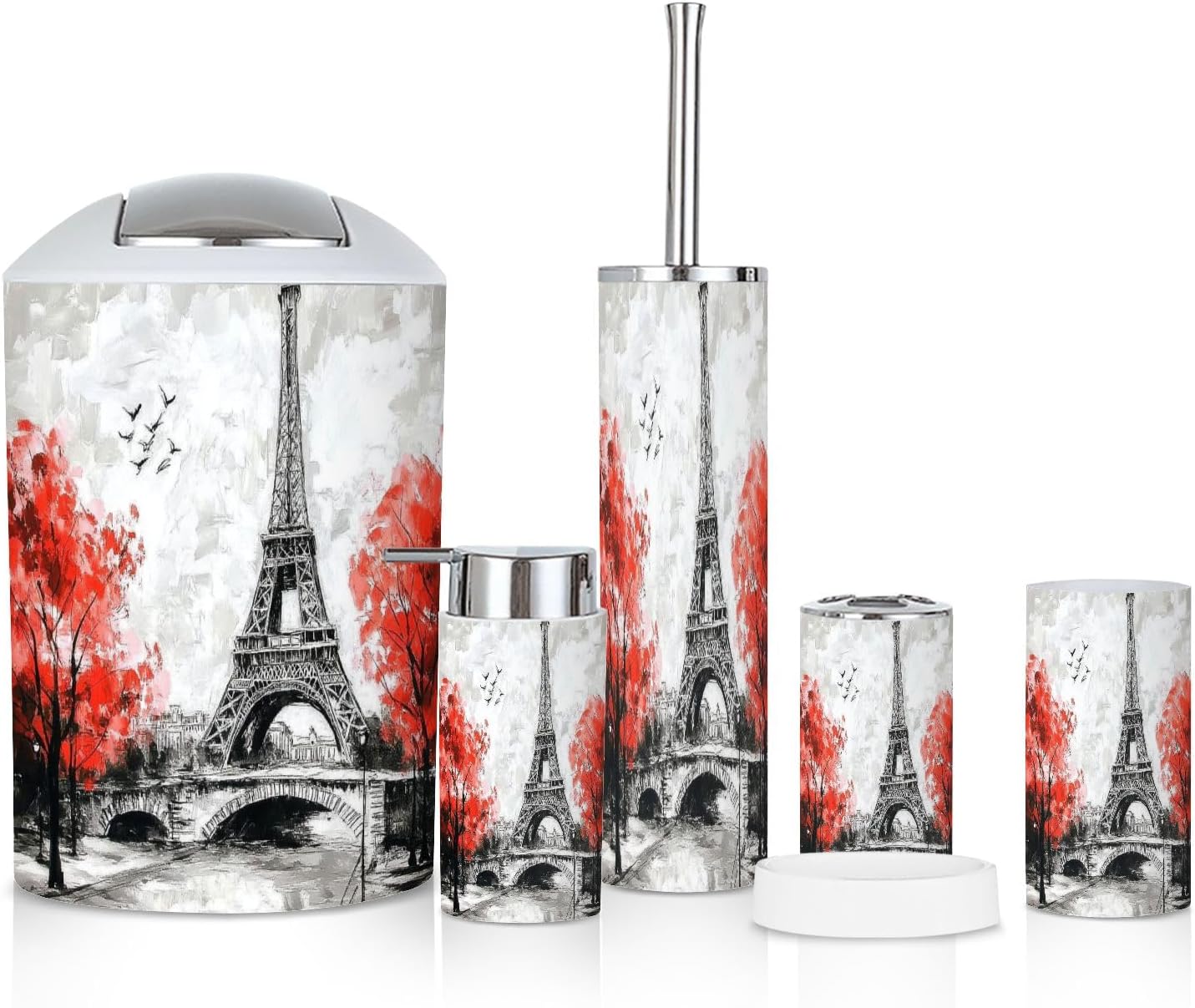 6 Piece Bathroom Accessories Set with Boho Design