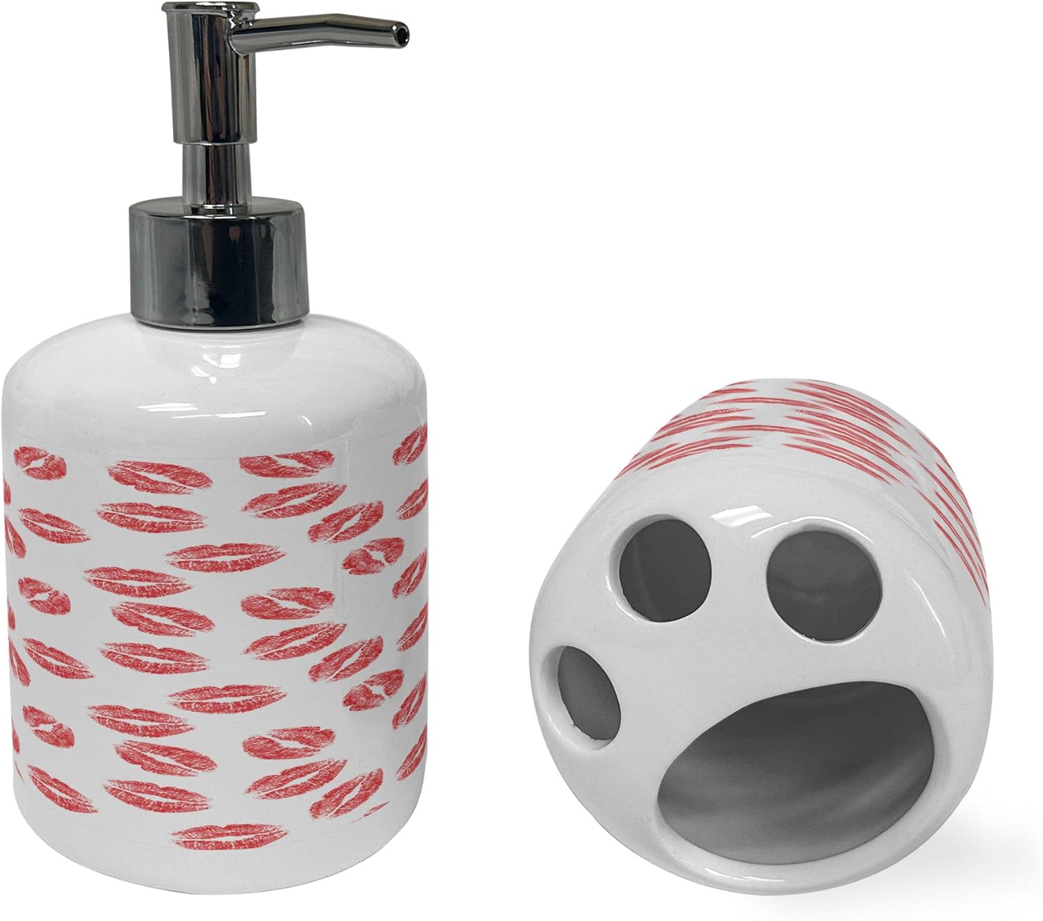 Ambesonne 2 Pc Ceramic Soap Toothbrush Holder Set
