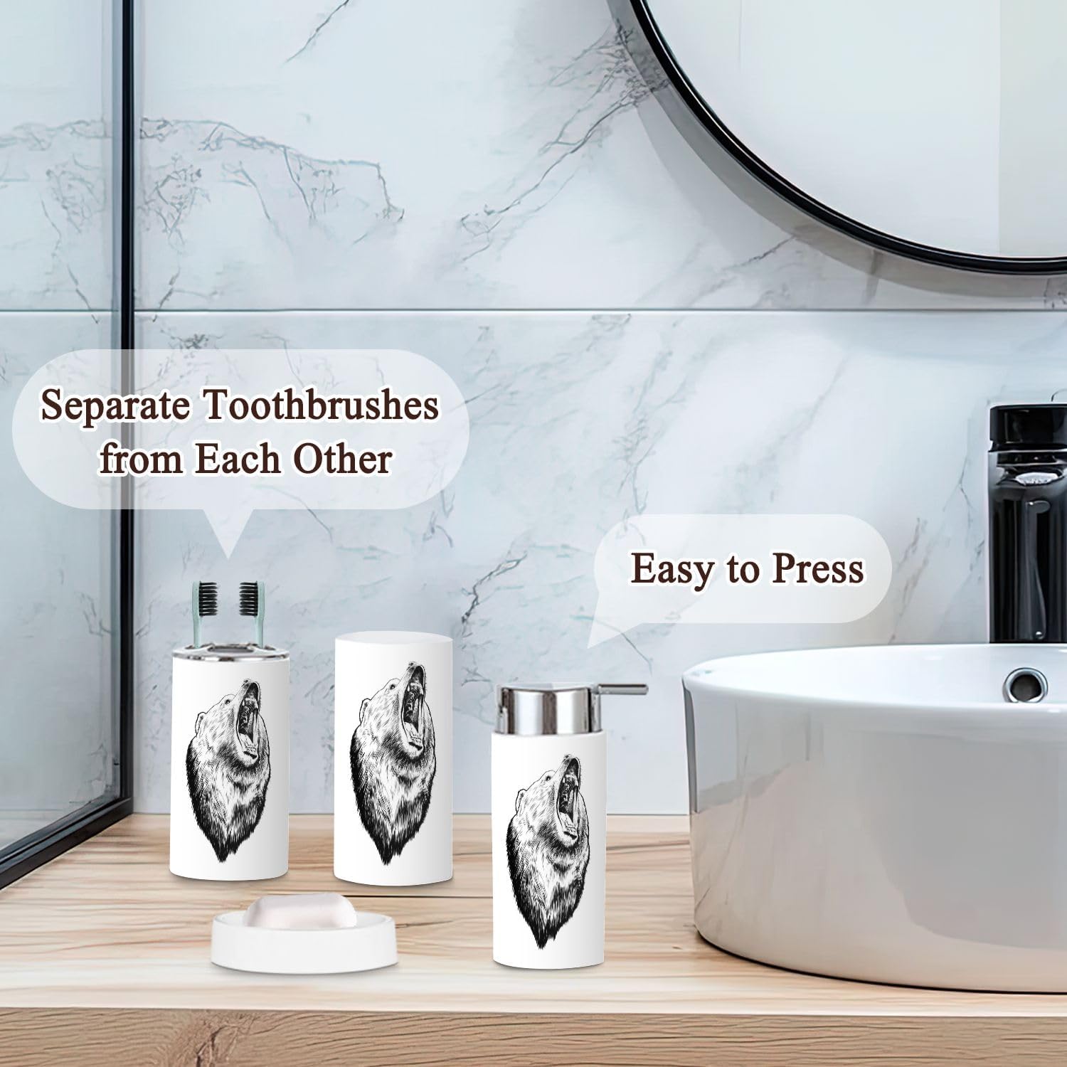 Bathroom Accessories Set 6 Pcs Engraved Style Decor
