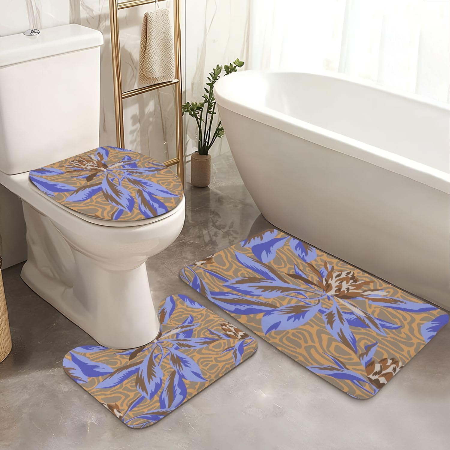 4-Piece Shower Curtain Set with Rugs and Mat