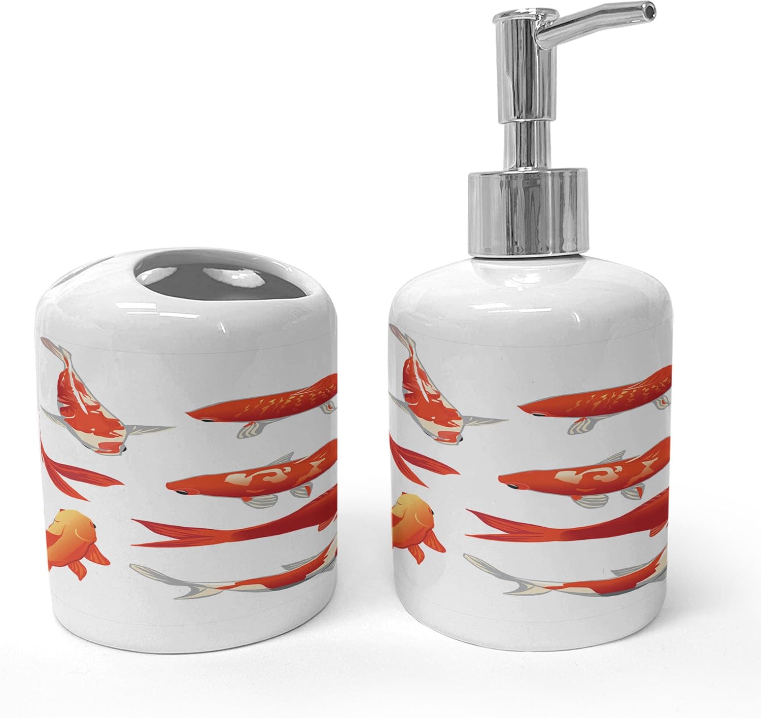 Ambesonne Koi Fish Soap Dispenser Toothbrush Holder Set 1