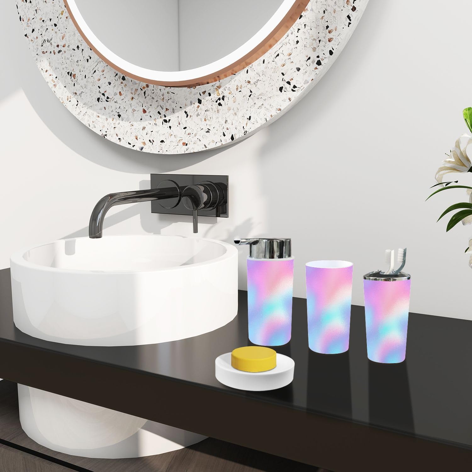 Boho Pastel Iridescent Rainbow Trash Can Set