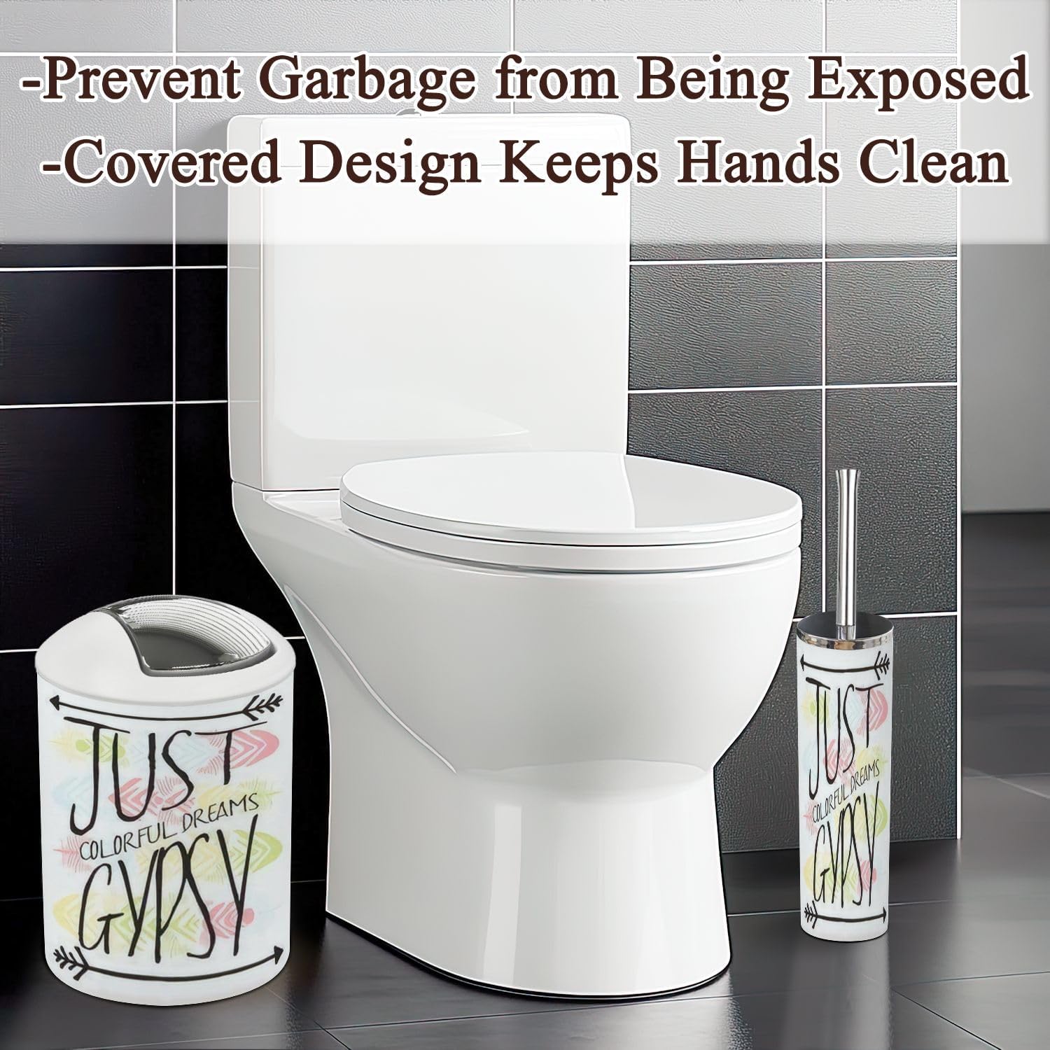 JBNJANKDAV 6 Pcs Bathroom Accessories Set with Ethnic Feathers Design