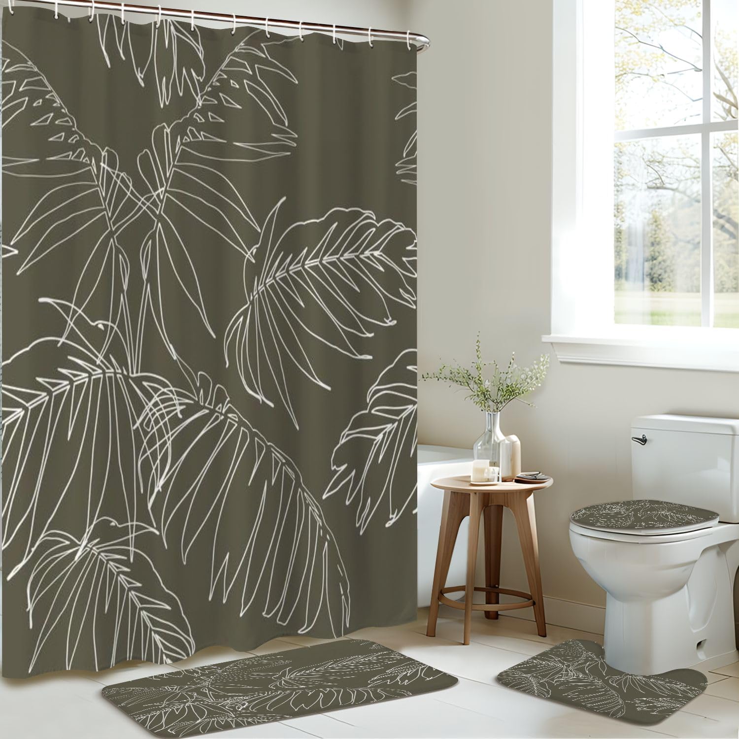4 Piece Shower Curtain Set with Rugs and Mats 1