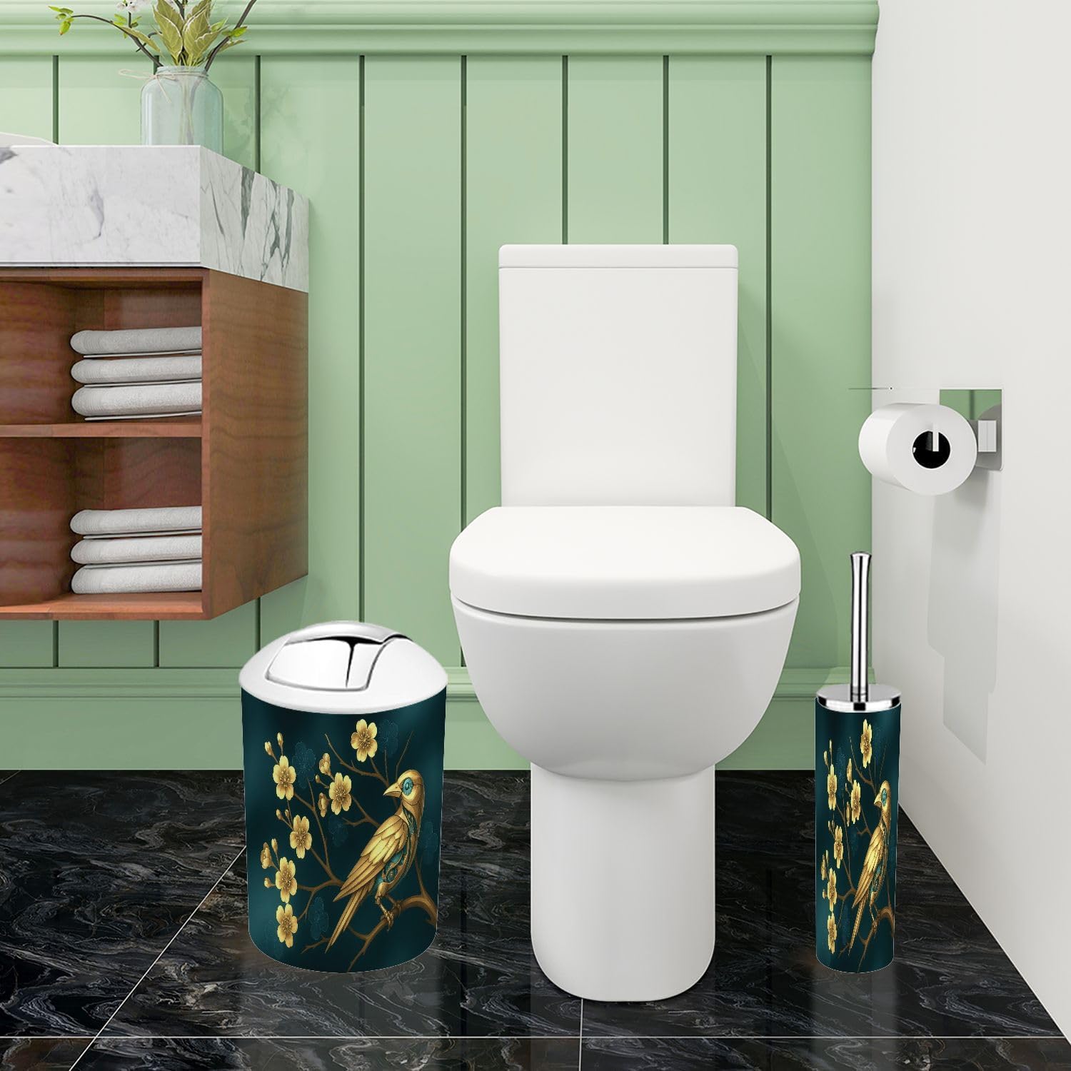 Boho Golden Bird Bathroom Accessory Set 6 Piece
