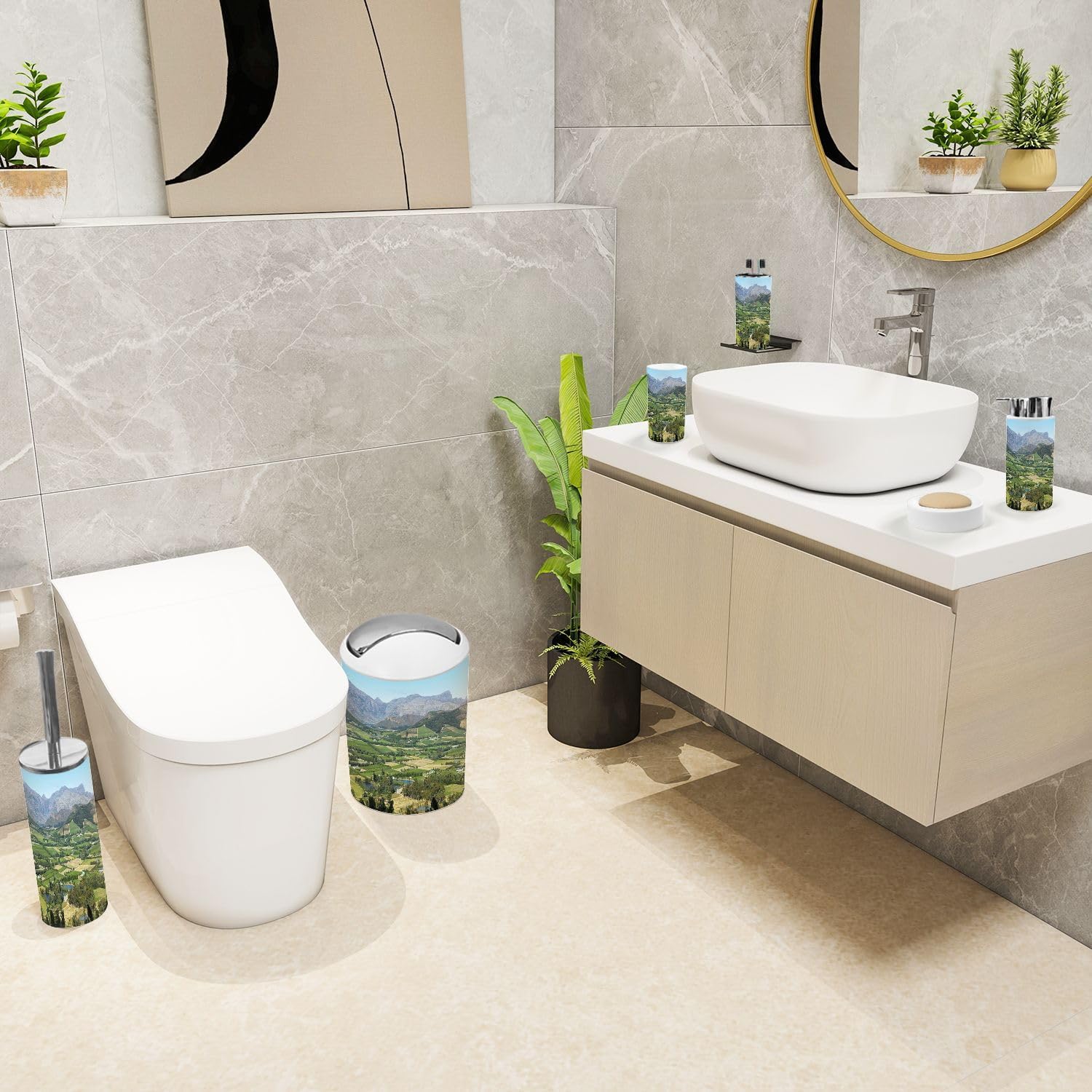 6 Piece Bathroom Accessories Set with Boho Decor 1